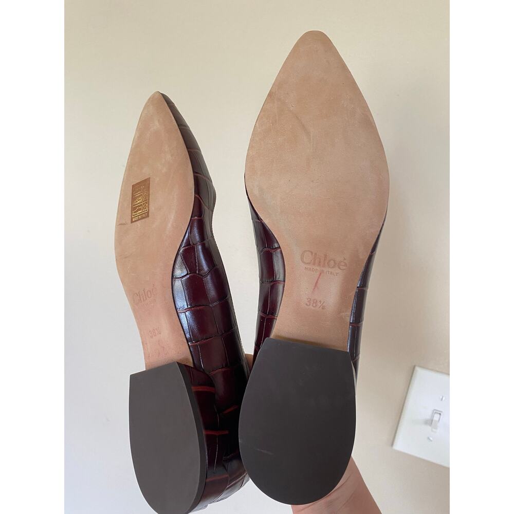 Chloe Laurena Croc Embossed Leather Ballet Flats Brown 38.5/ US 8.5 - Picture 3 of 8